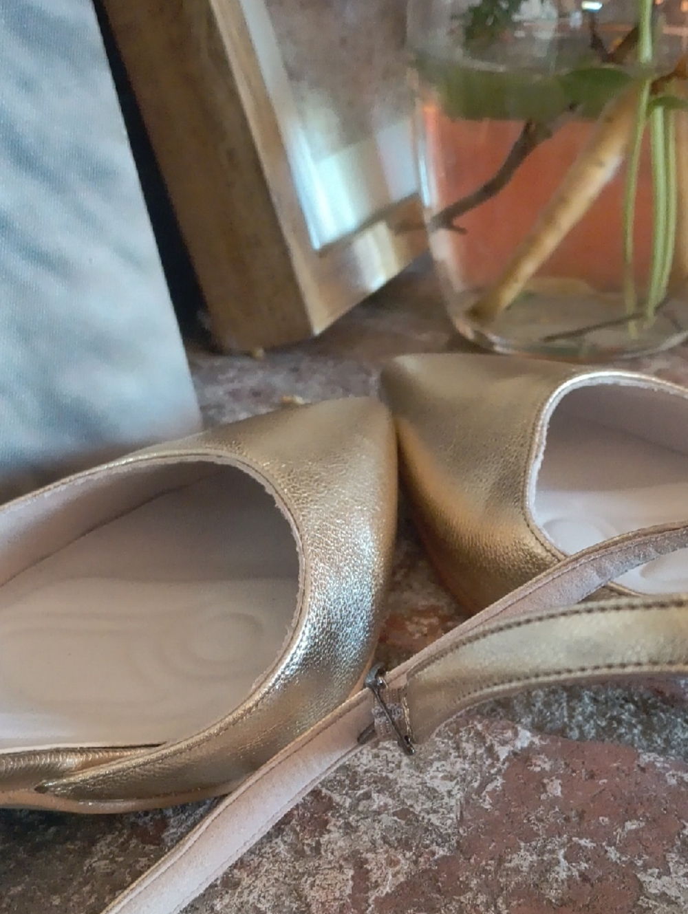 Metallic Gold Pointed-Toe Slingback Heels - Picture 10 of 12